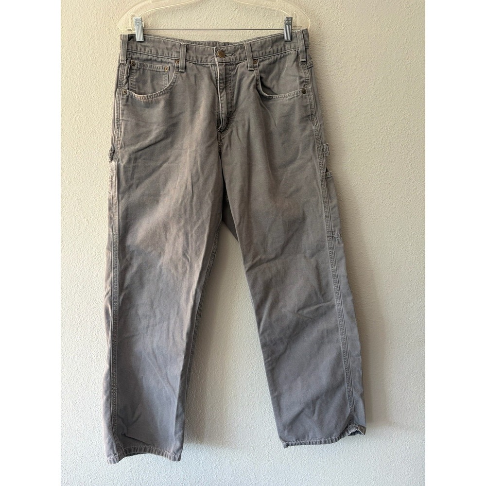 Carhartt Pants Mens 34X30 Gray B159 CHR Loose Fit Carpenter Work Utility Canvas